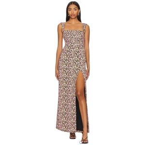LPA Fiorella Floral Square Neck Sleeveless Maxi Dress Black Multicolor